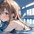 室内プールで泳ぐ女学生 5枚目