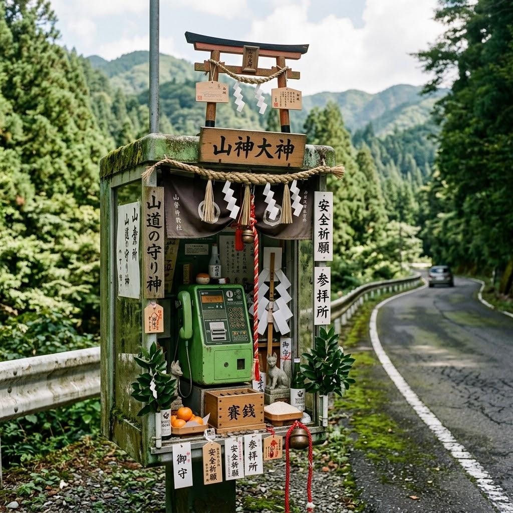 祭壇と化した公衆電話