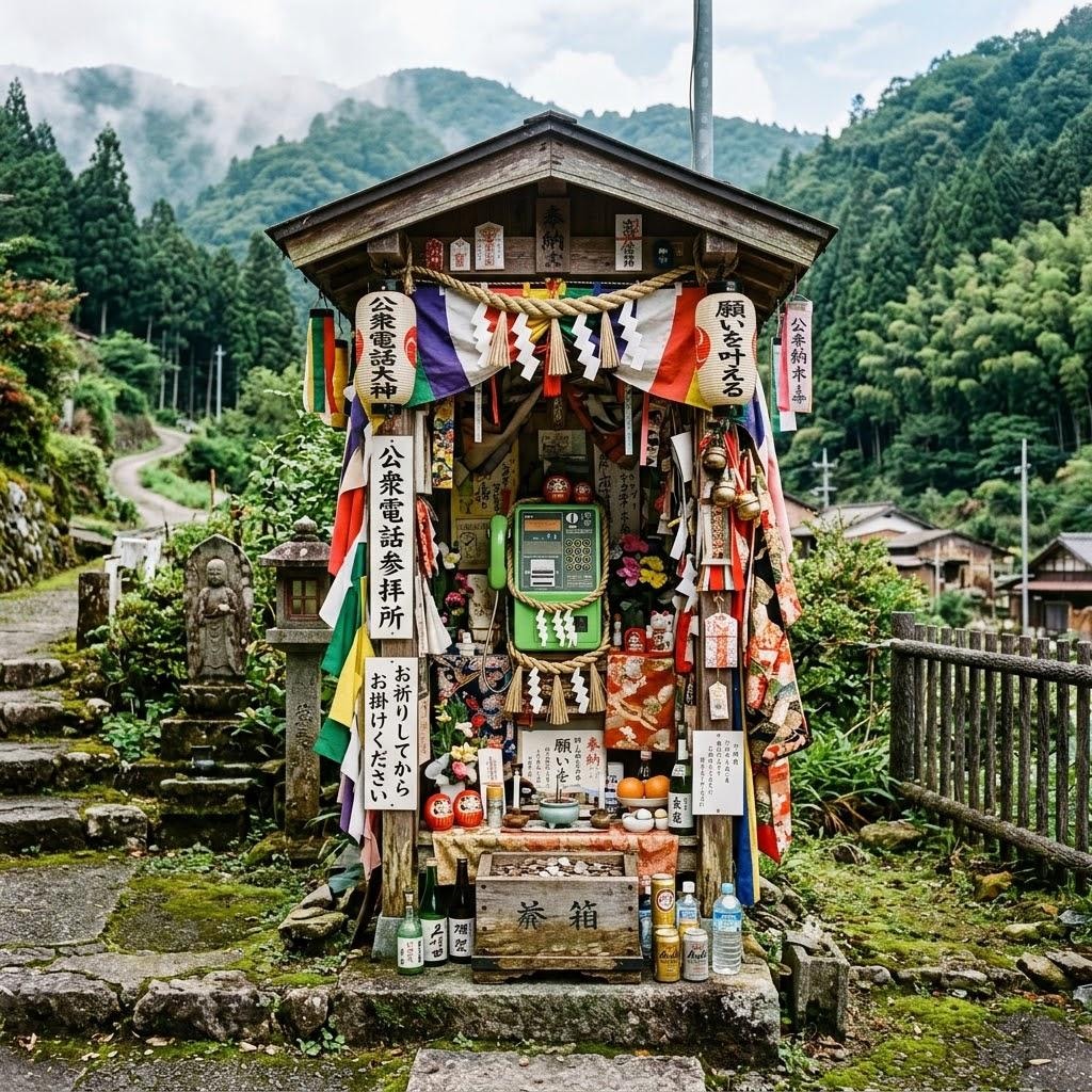祭壇と化した公衆電話