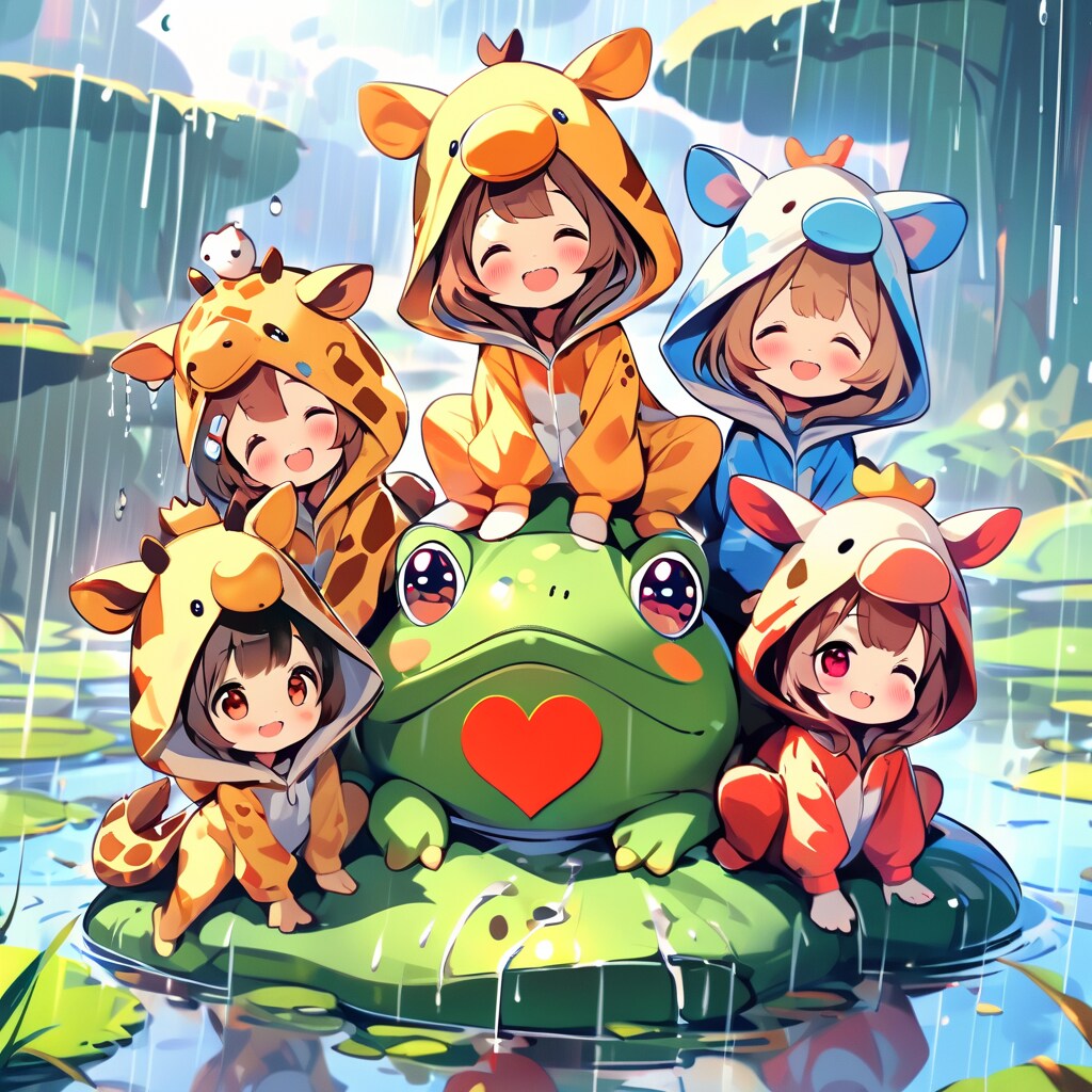 カエルさんとキリン着ぐるみちび子ちゃん | の人気AIイラスト・グラビア