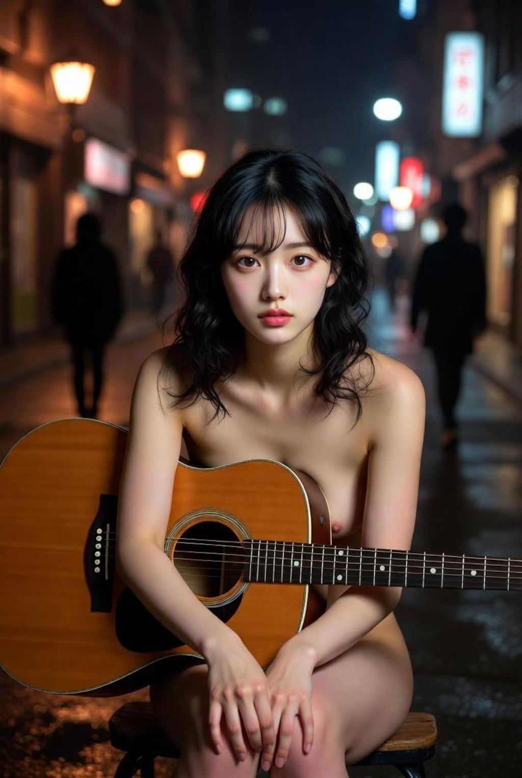 夜のストリートミュージシャン