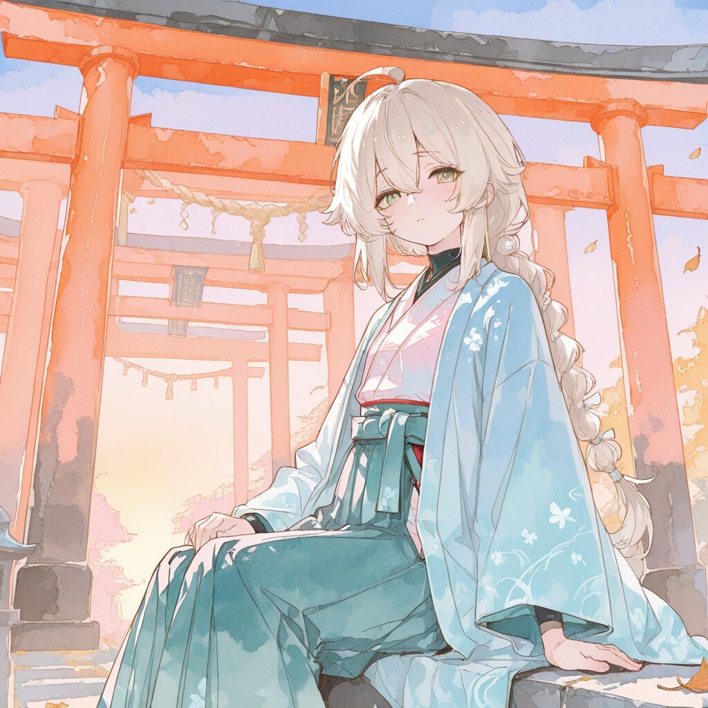 神社にて