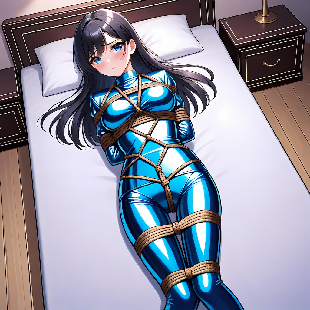 光沢青全身タイツ緊縛