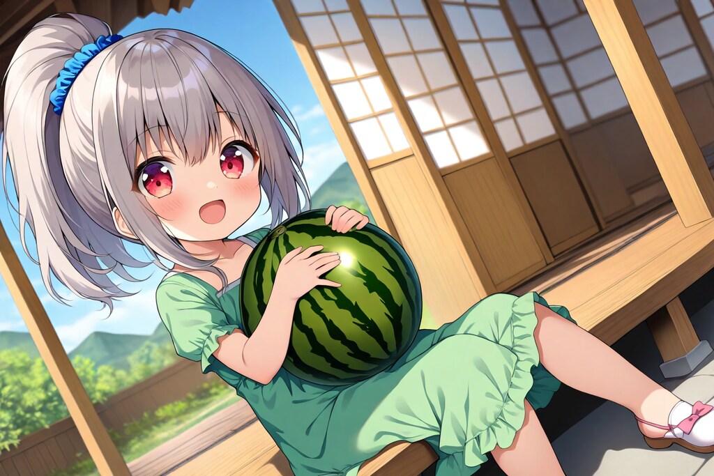 スイカ抱っこの雛菊ちゃん