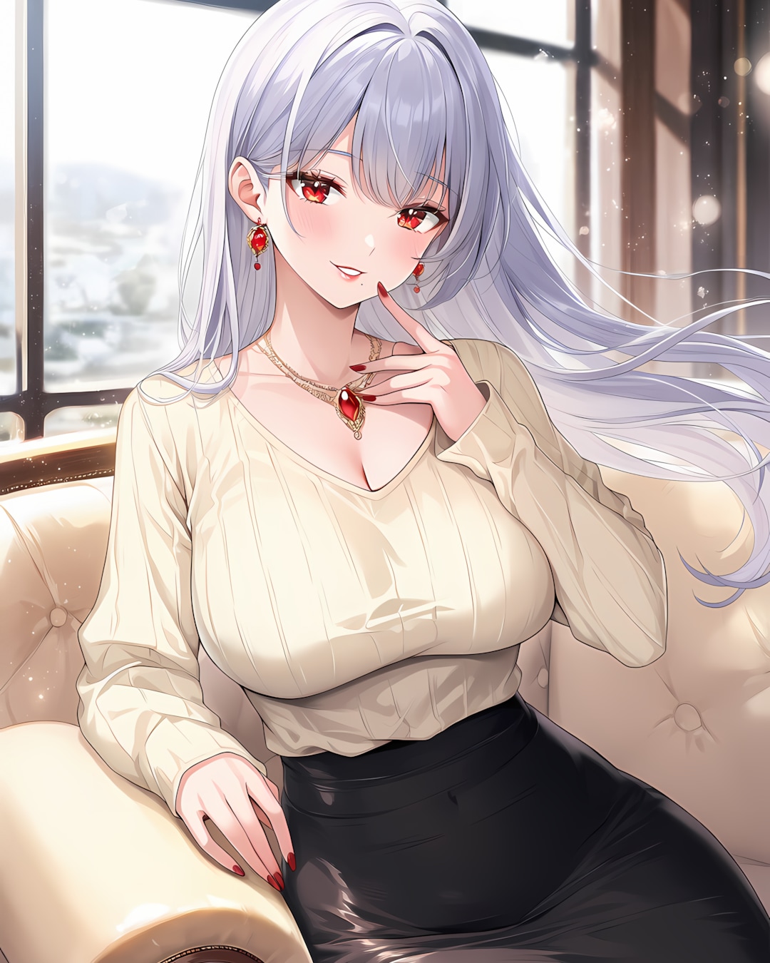 🖤レザースカート×ニット♡ミレナさん | の人気AIイラスト・グラビア