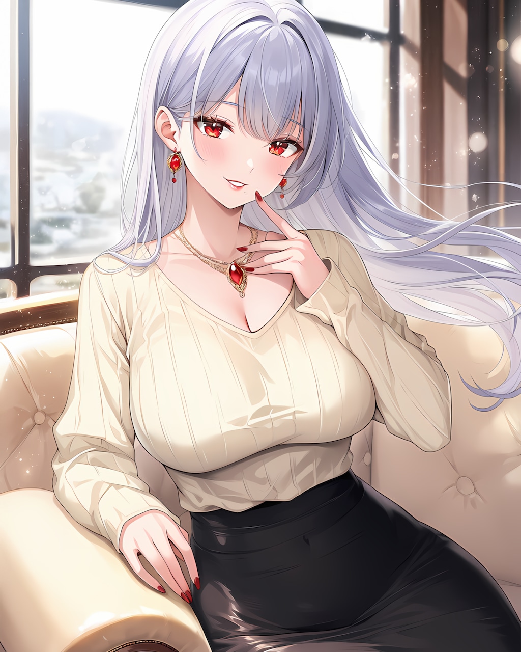 🖤レザースカート×ニット♡ミレナさん