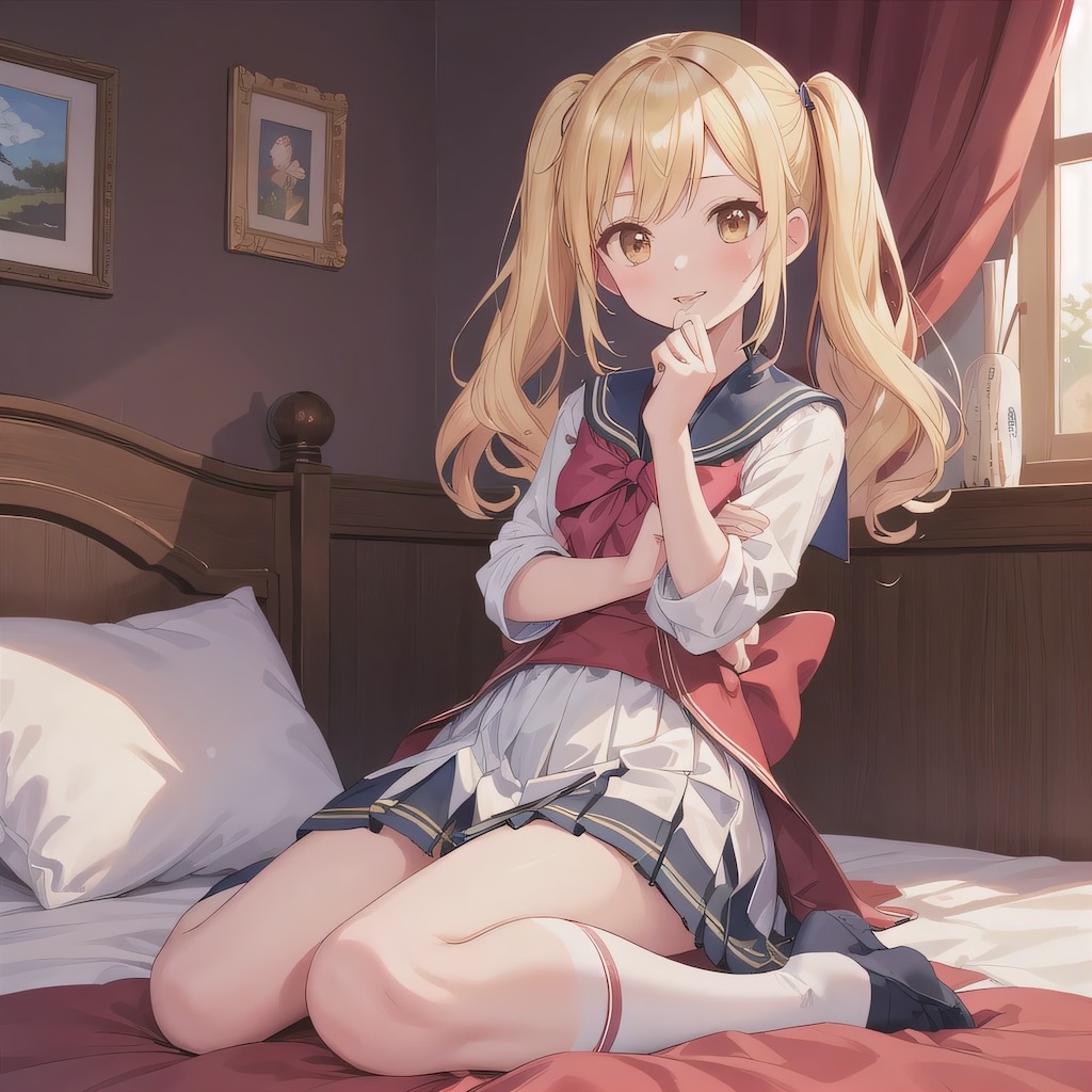 金髪ロングで寝室の少女７