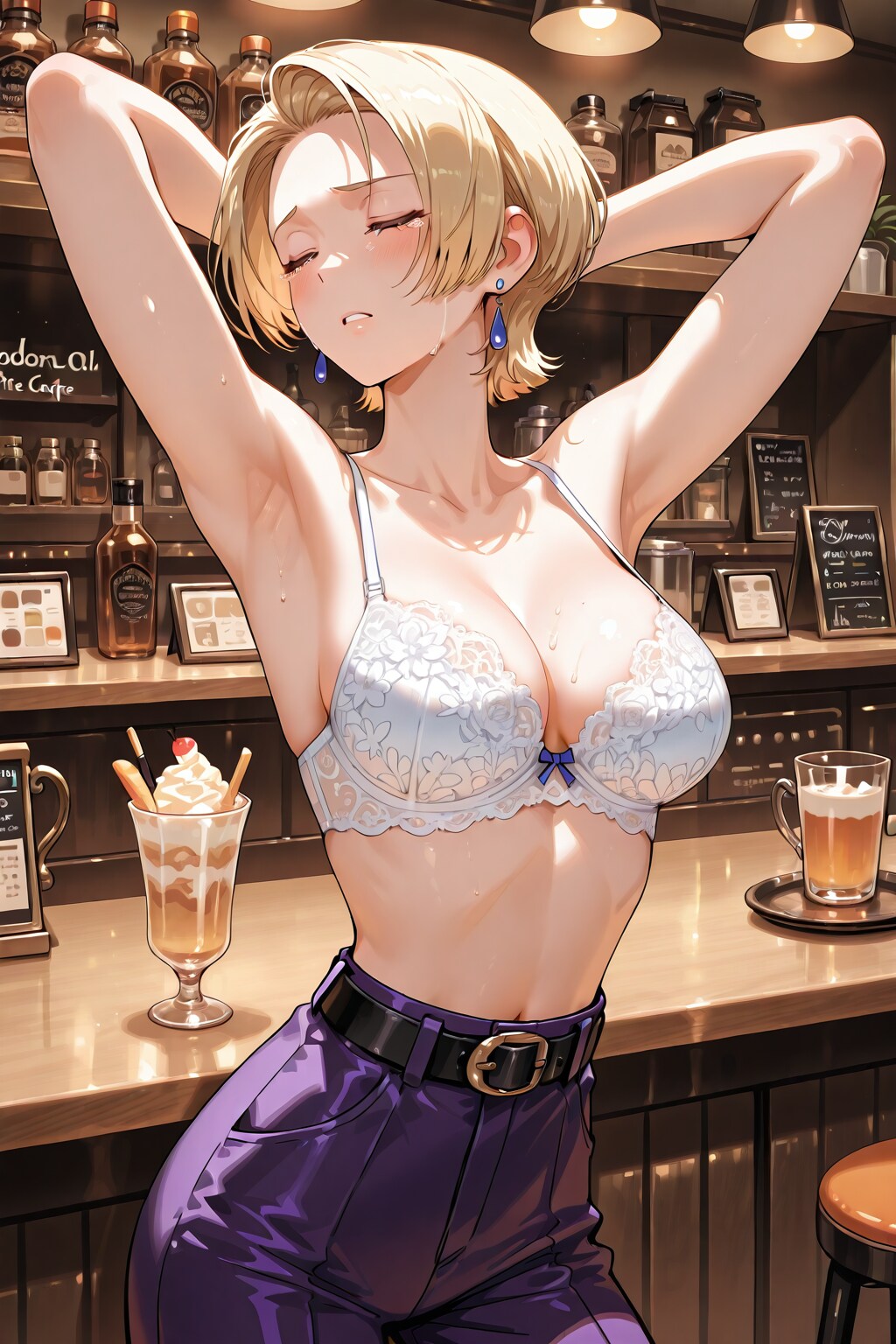 かっこかわいいカフェバーオーナージェシカ・ブレストンの純金レースブラ