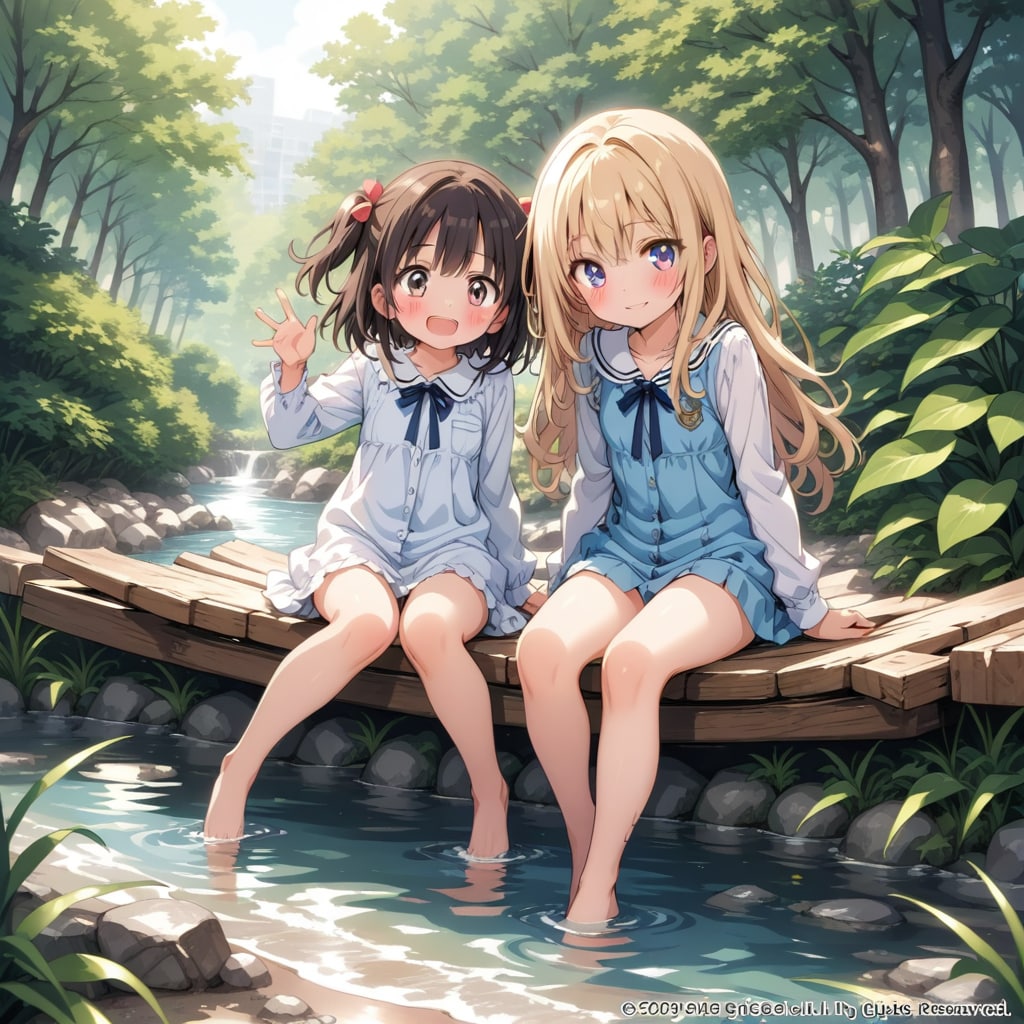 小川で遊ぶ