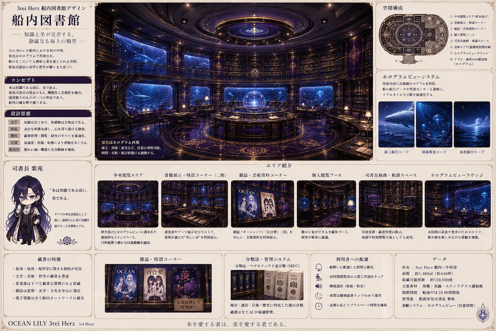 オーシャンリリィ3rei Herz船内図書館