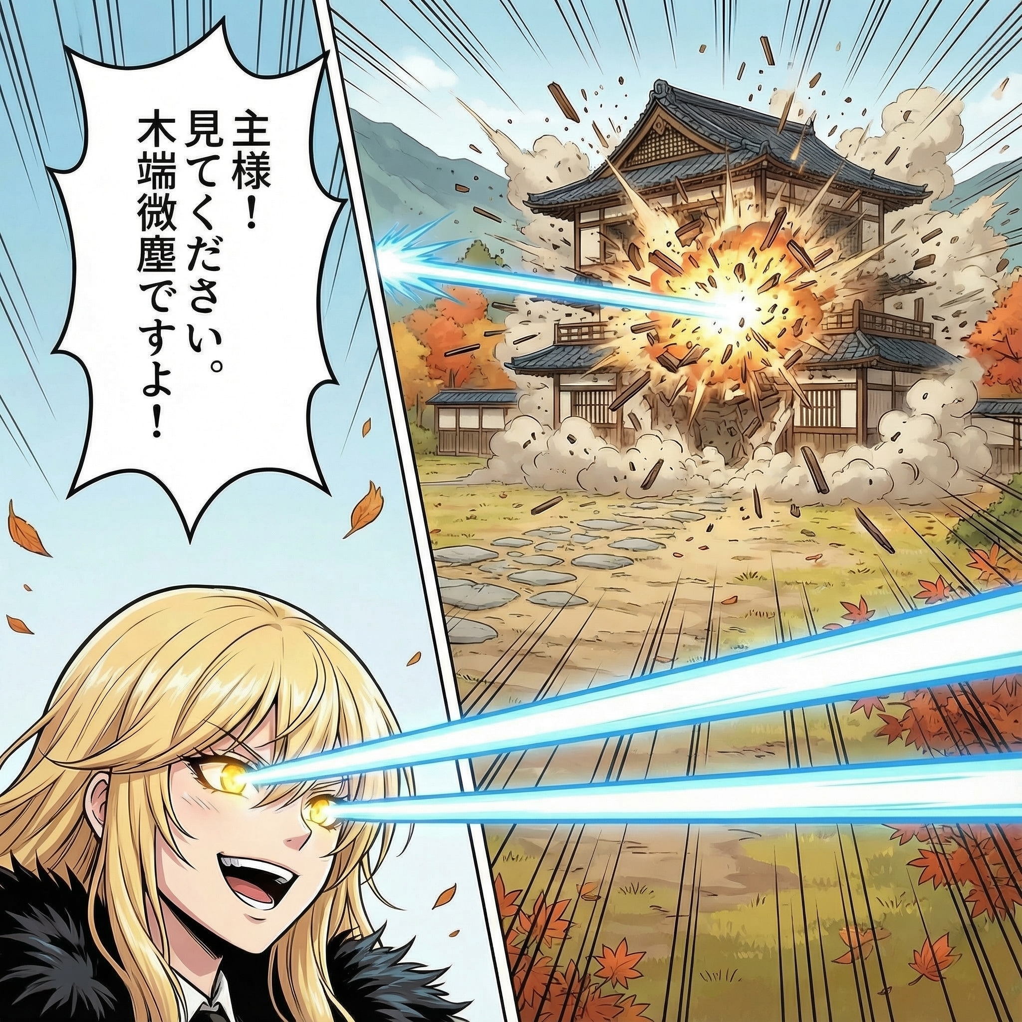 目からビームで旅館を爆破するエリザベス | の人気AIイラスト・グラビア