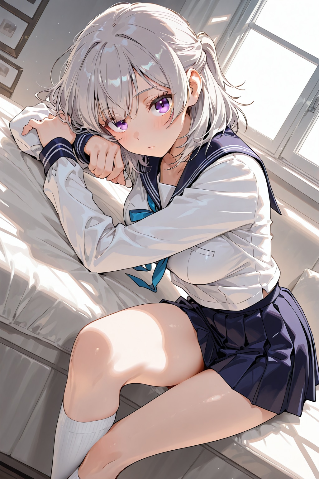 (1321)銀髪ちゃんセーラー服