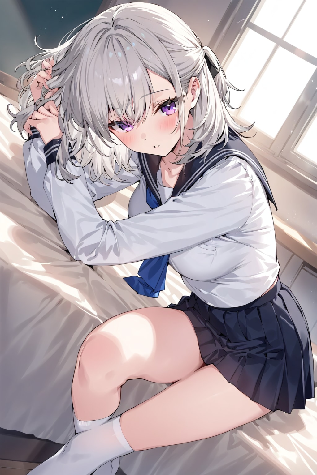 (1321)銀髪ちゃんセーラー服