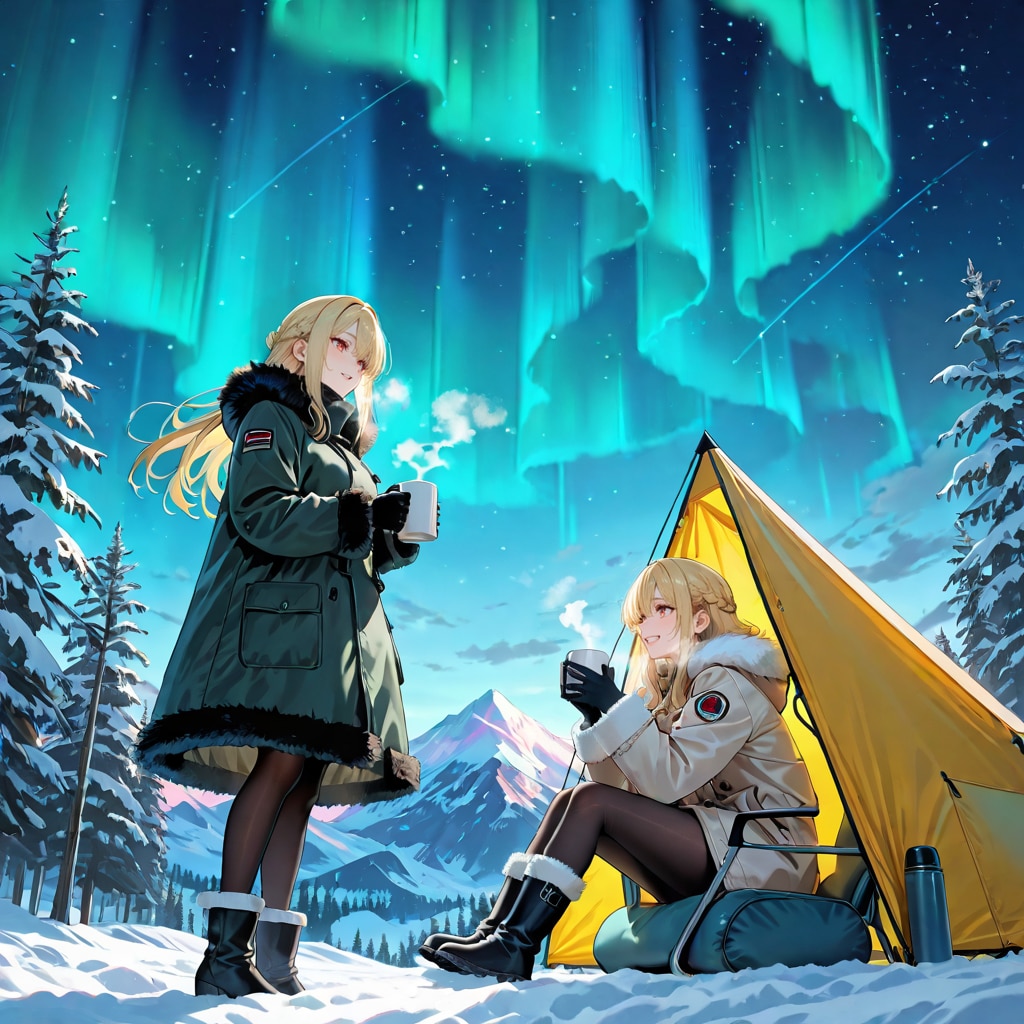 オーロラの下でキャンプ