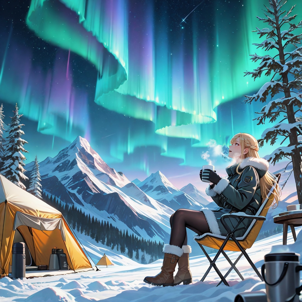 オーロラの下でキャンプ