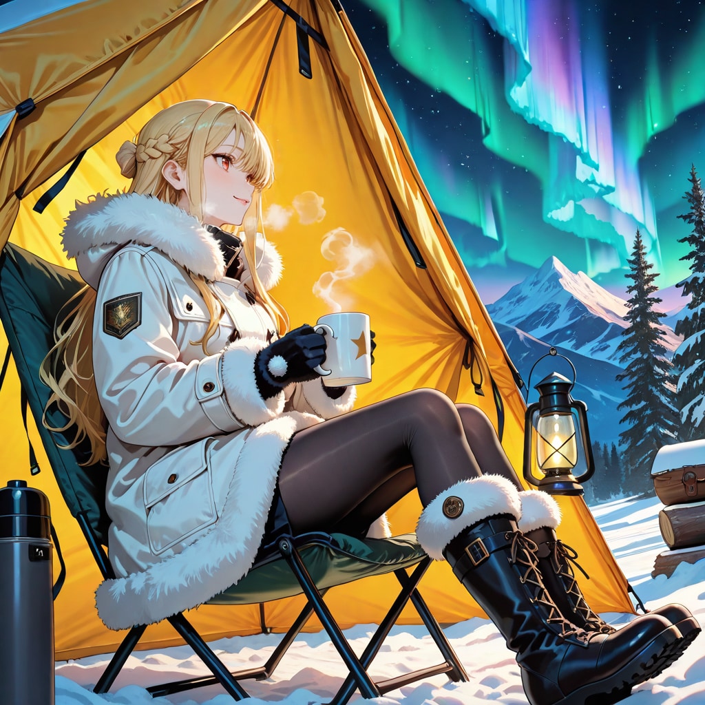 オーロラの下でキャンプ