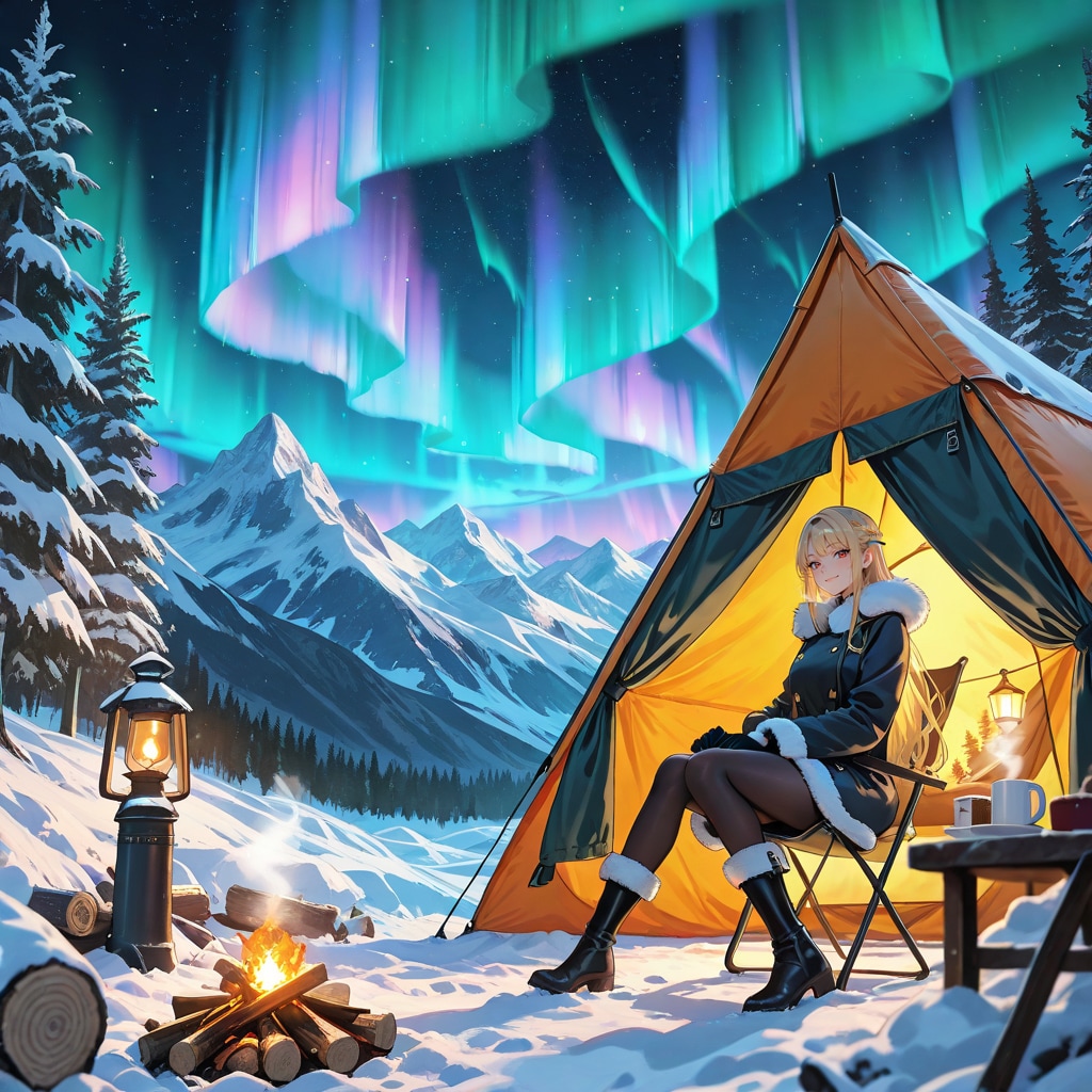 オーロラの下でキャンプ