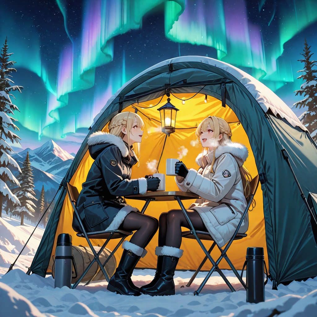 オーロラの下でキャンプ