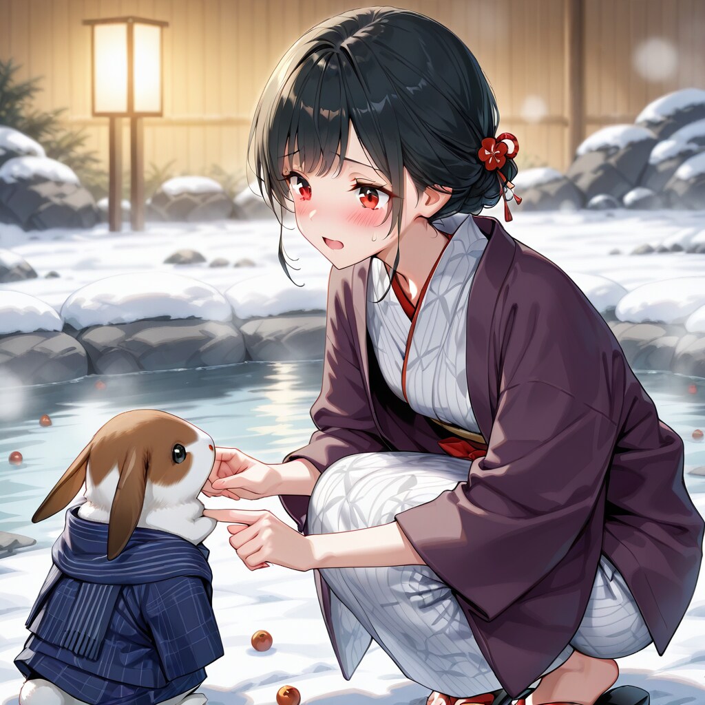 うさぎと温泉旅館浴衣女子 | の人気AIイラスト・グラビア