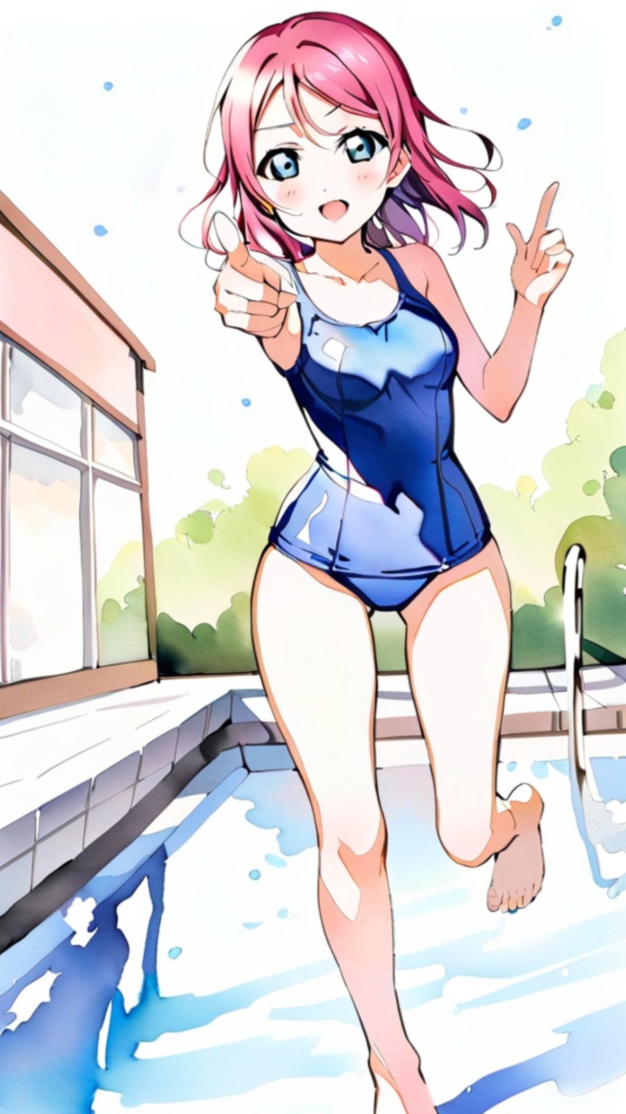 スク水の赤髪ちゃん(某アニメ風)