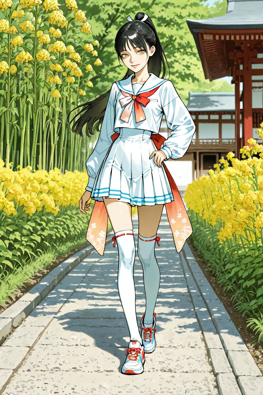 春色コーデのセーラー服