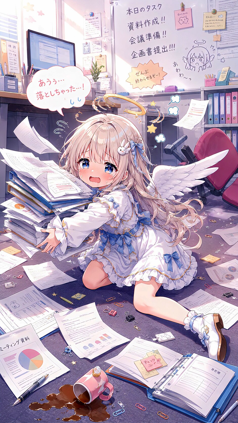 仕事中にズッコケる天使 | の人気AIイラスト・グラビア