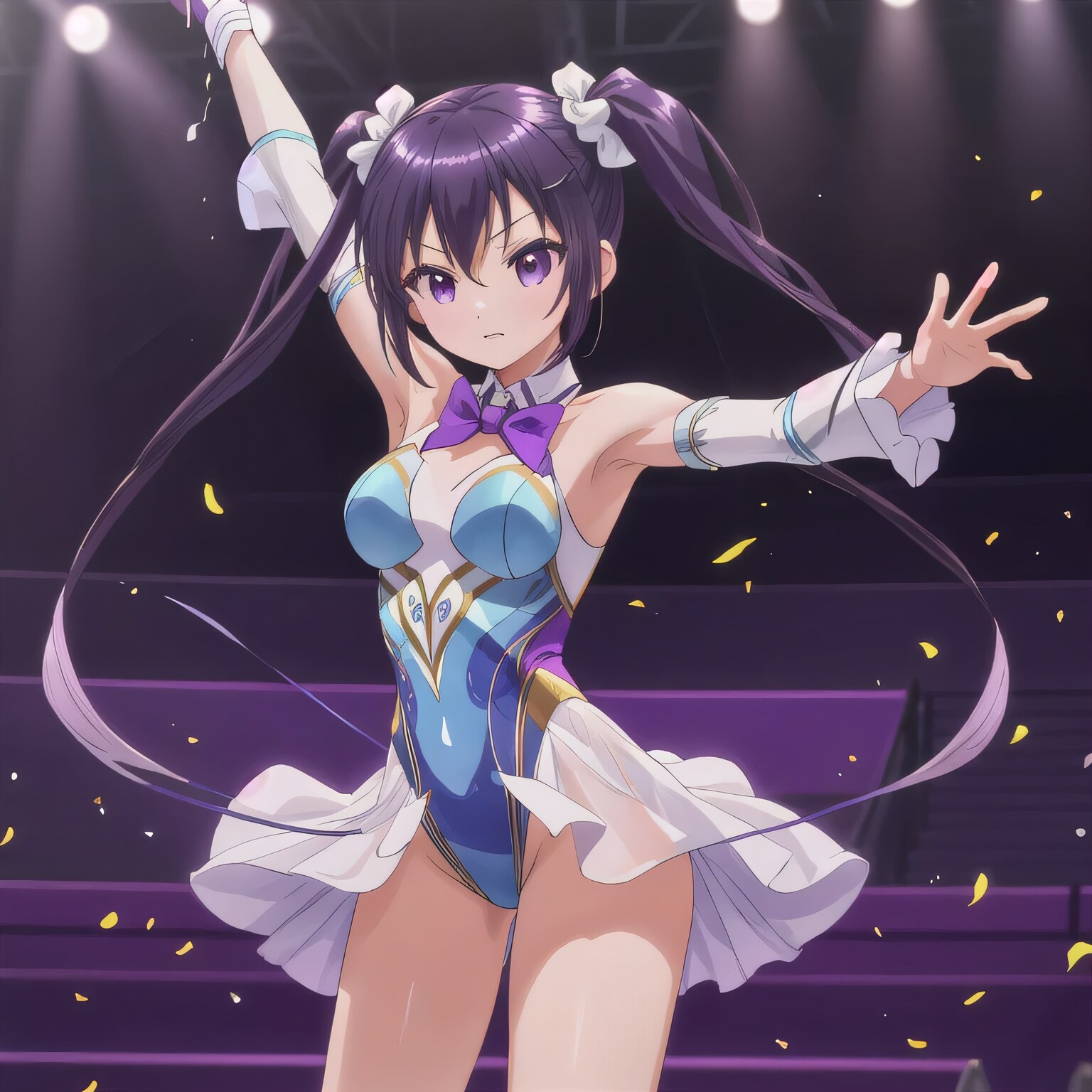 紫髪ツインテでレオタードの少女 | の人気AIイラスト・グラビア