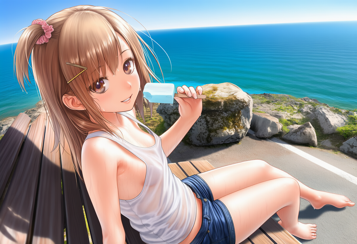 アイスを食べる少女を