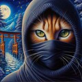 アニメ＆油絵風、月夜のニンジャ猫 3枚目