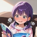 大人の絵本を読む紫髪ちゃん 3枚目