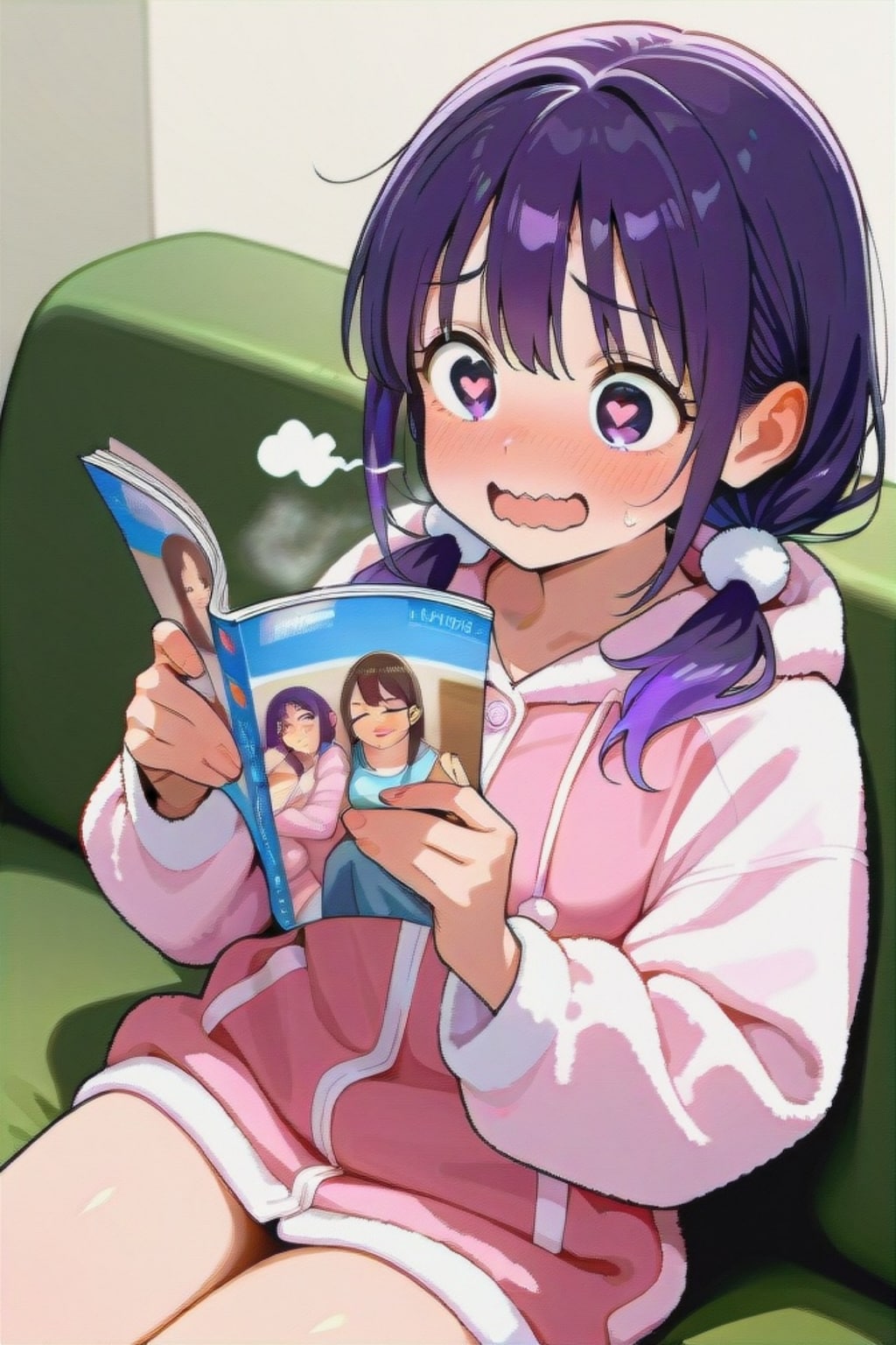 大人の絵本を読む紫髪ちゃん