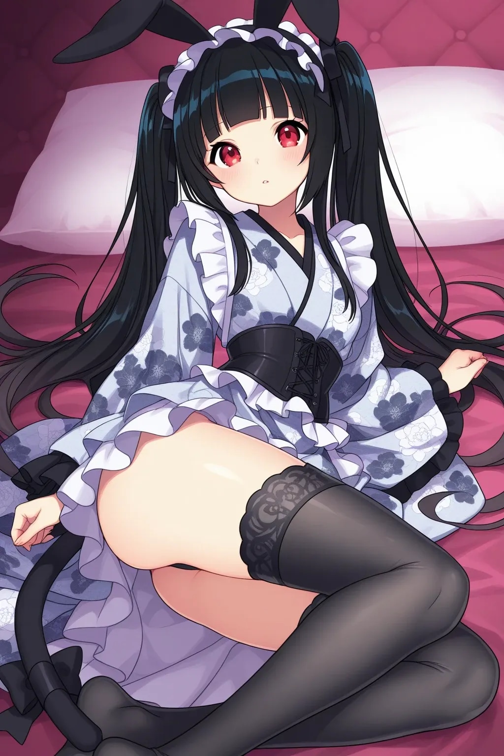 ロリータ振り袖コルセット帯003《黒と白･SeaArt全年齢イラスト》