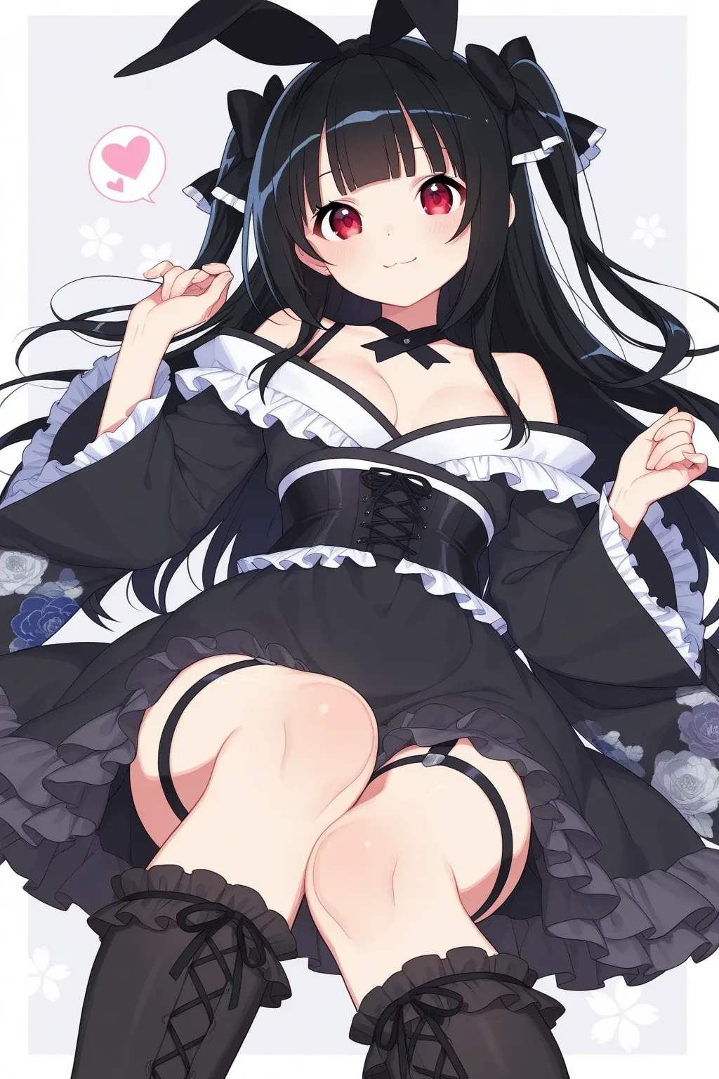 ロリータ振り袖コルセット帯003《黒と白･SeaArt全年齢イラスト》