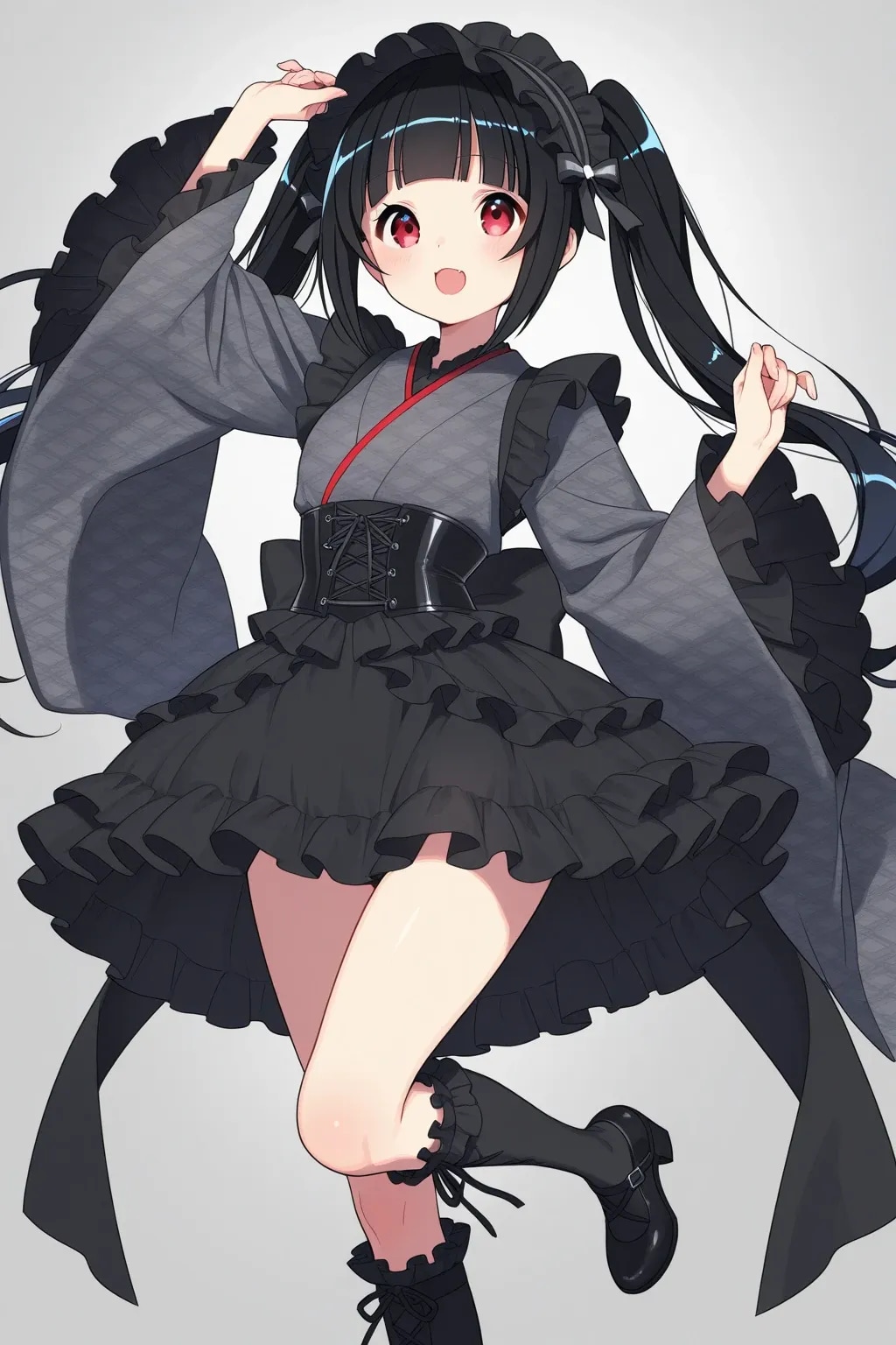 ロリータ振り袖コルセット帯003《黒と白･SeaArt全年齢イラスト》