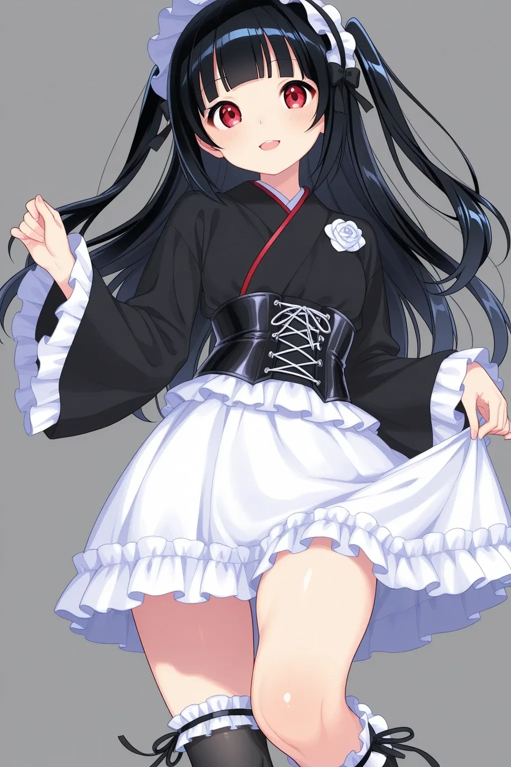 ロリータ振り袖コルセット帯003《黒と白･SeaArt全年齢イラスト》