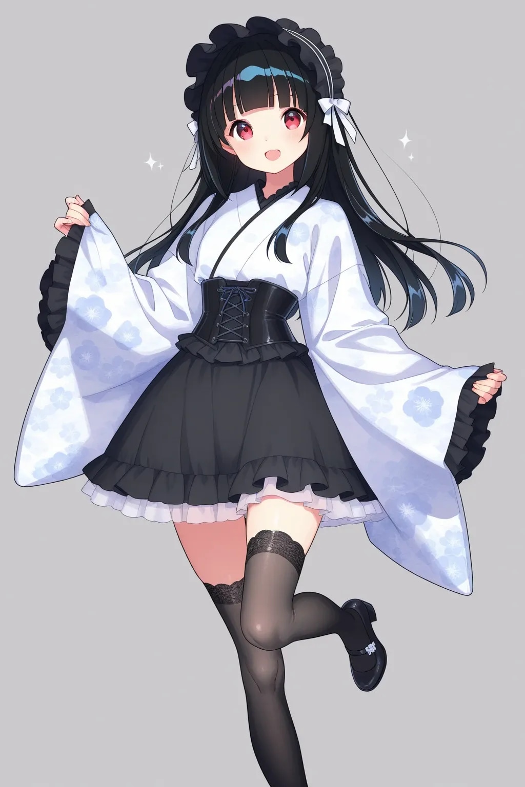 ロリータ振り袖コルセット帯003《黒と白･SeaArt全年齢イラスト》