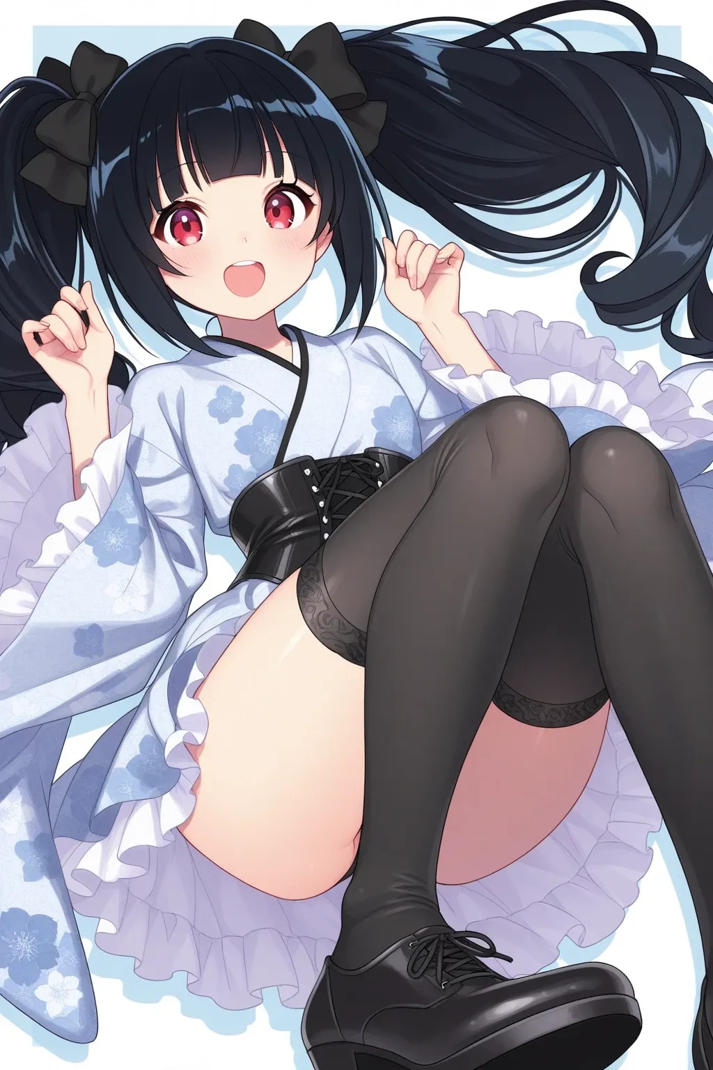 ロリータ振り袖コルセット帯003《黒と白･SeaArt全年齢イラスト》