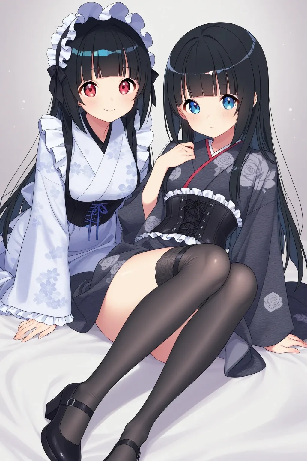 ロリータ振り袖コルセット帯003《黒と白･SeaArt全年齢イラスト》