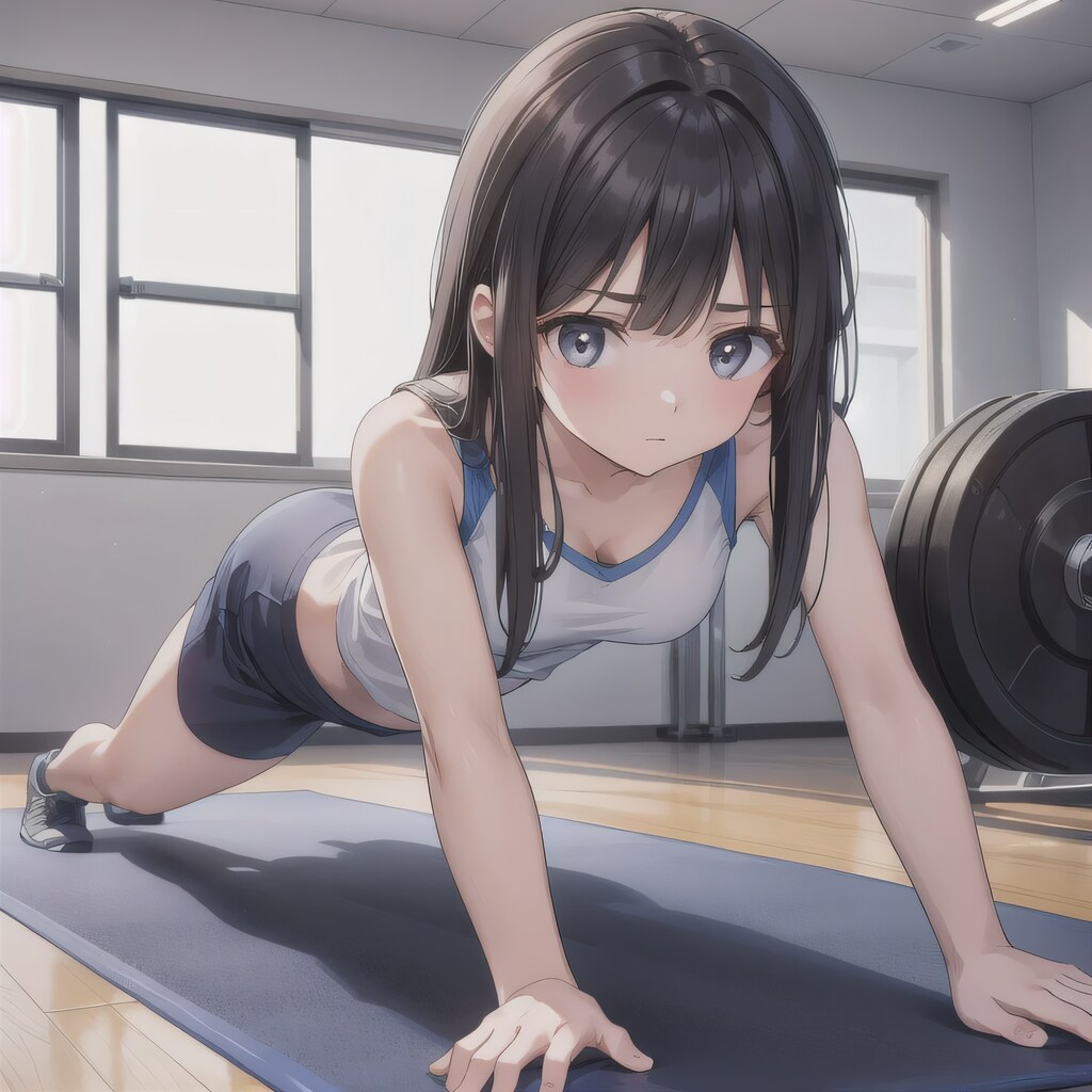 黒髪ロングで筋トレの少女４