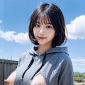パーカーでポロリ 12枚目