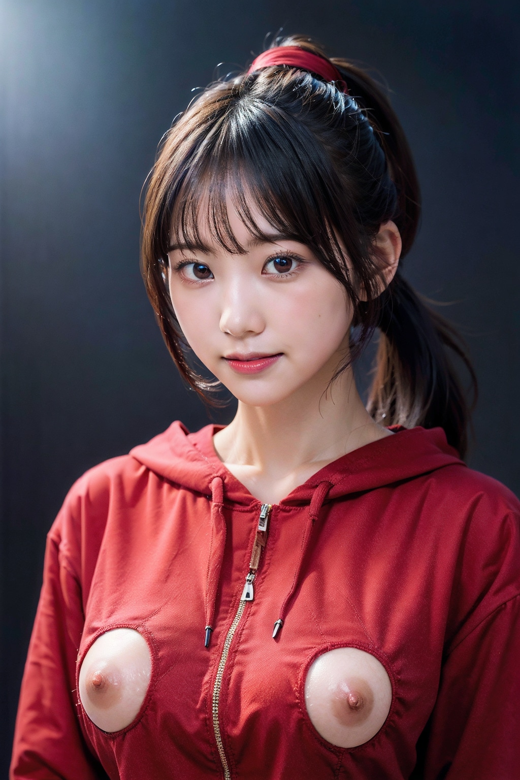 パーカーでポロリ