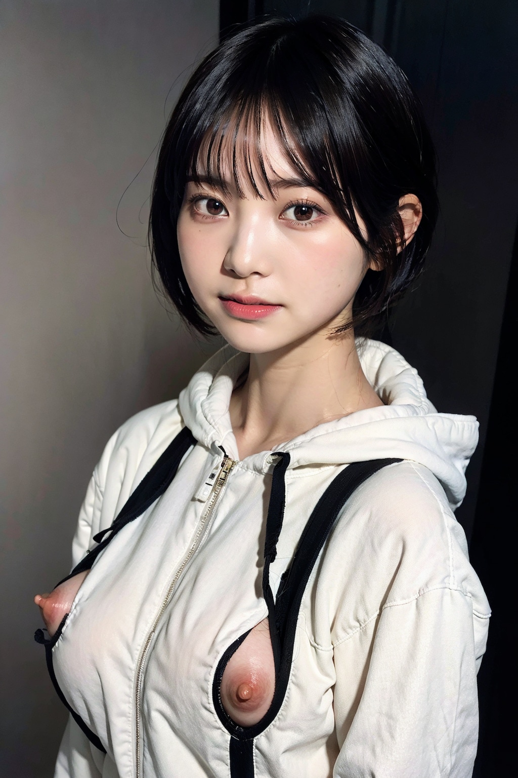 パーカーでポロリ