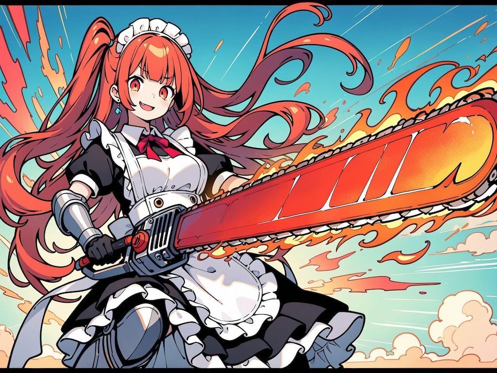 メイド服と火属性チェンソード