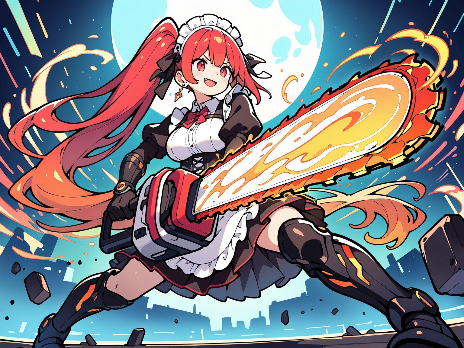 メイド服と火属性チェンソード | の人気AIイラスト・グラビア