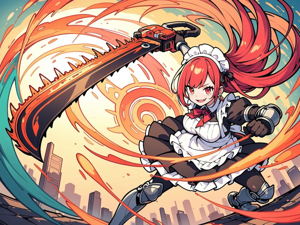 メイド服と火属性チェンソード