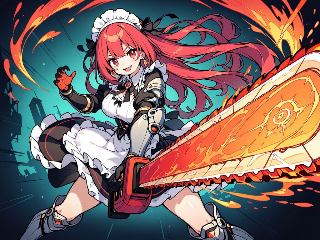 メイド服と火属性チェンソード