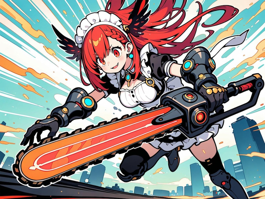 メイド服と火属性チェンソード