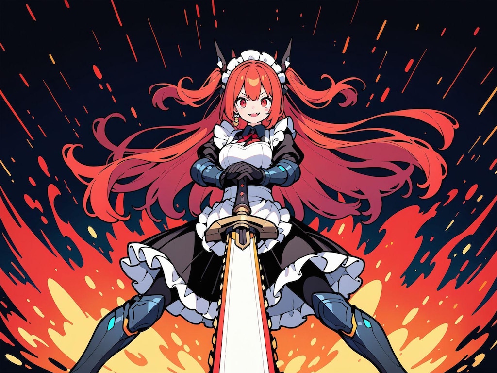 メイド服と火属性チェンソード