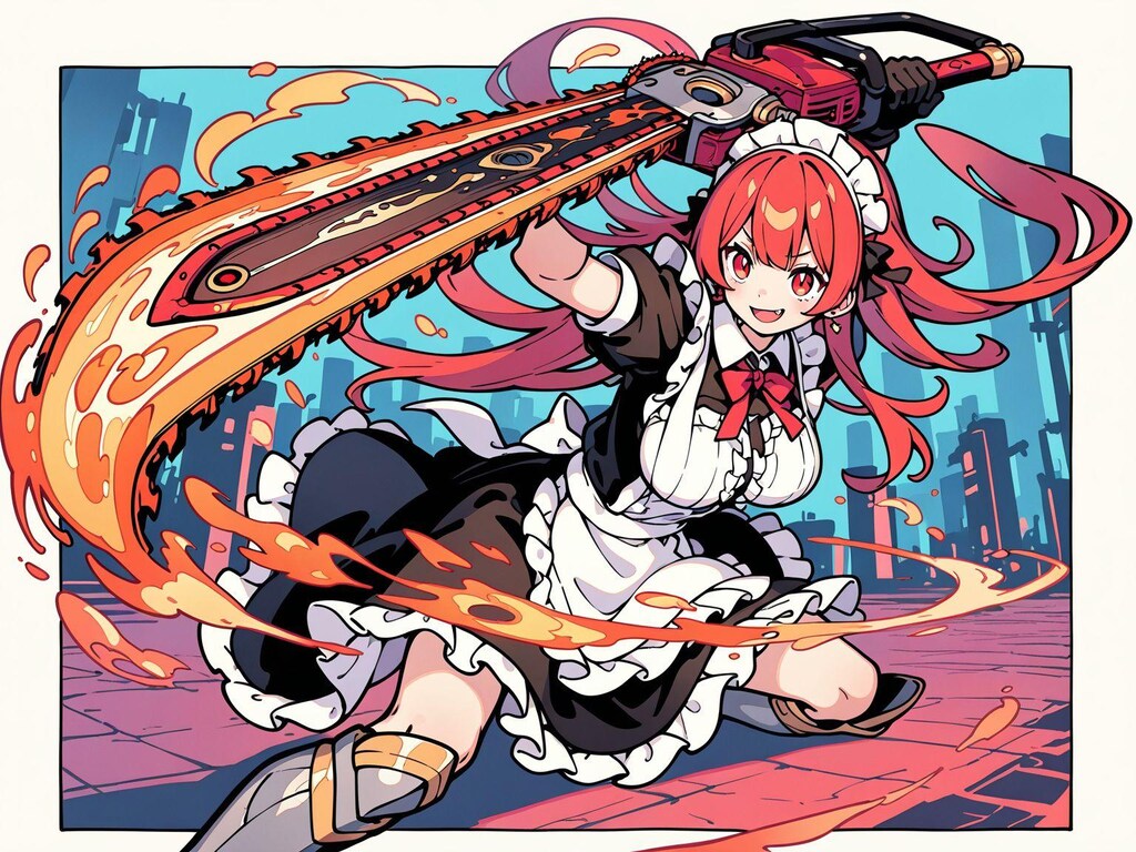メイド服と火属性チェンソード