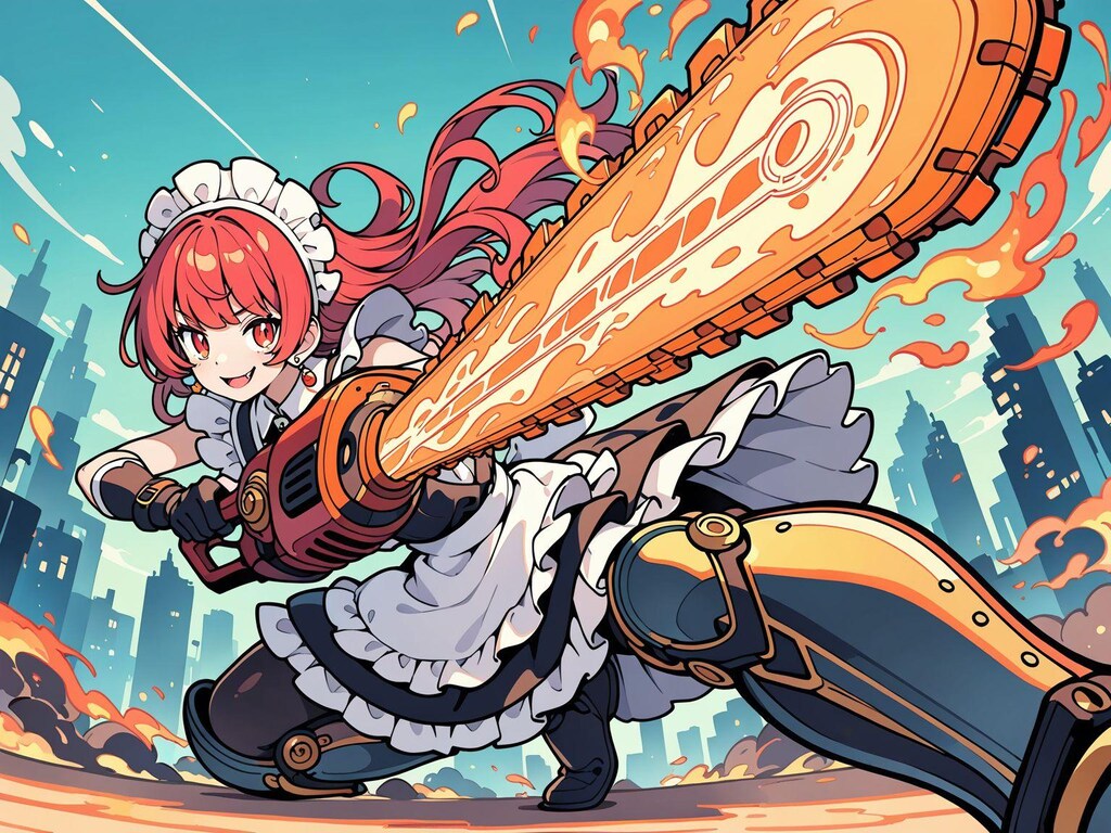 メイド服と火属性チェンソード